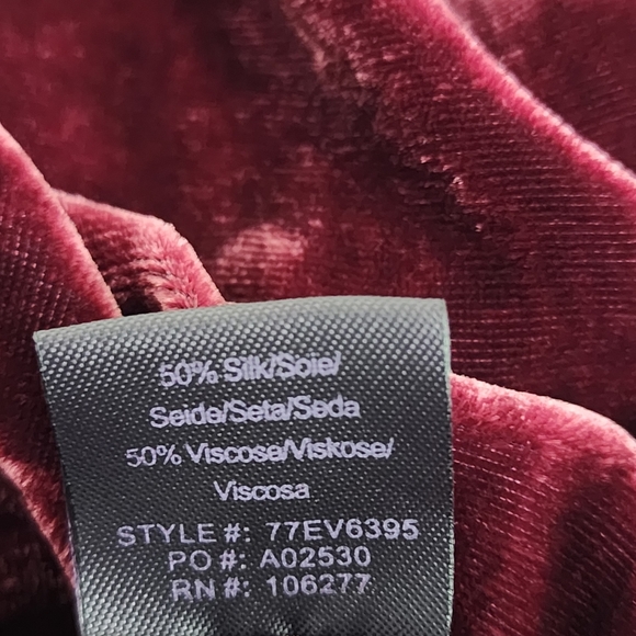 HALE BOB Silk Velvet Cold Shoulder Blouson Dress Tie Shoulder L‎ Cranberry NWT - Picture 15 of 16